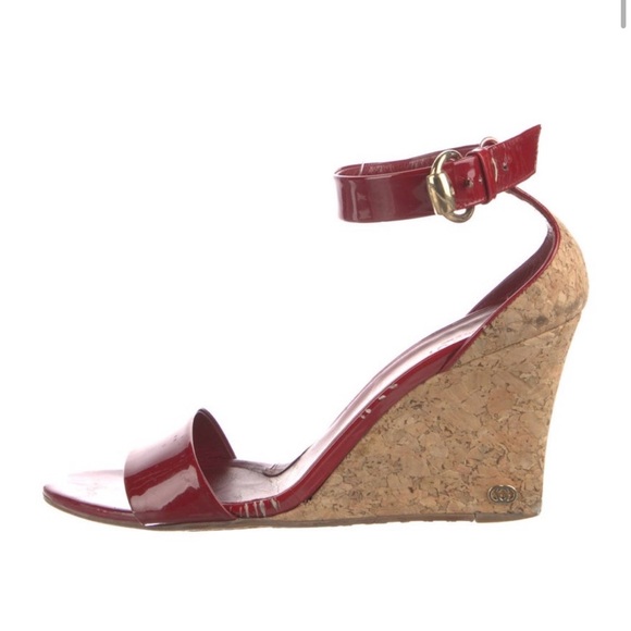 Gucci Shoes - Gucci Red Patent Leather Cork Wedge Sandals